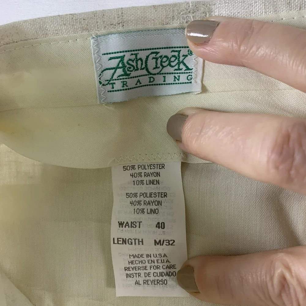 VTG Ash Creek Mens Pleated Dress Pants 40x32 Beige Resort Coastal Old Money USA